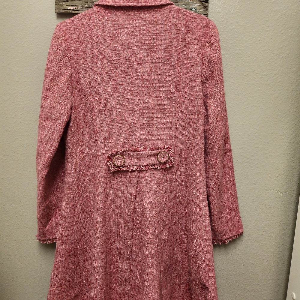 CAbi Pink Textured Double Breasted Knee Length Coat with Gold Buttons - Picture 2 of 5